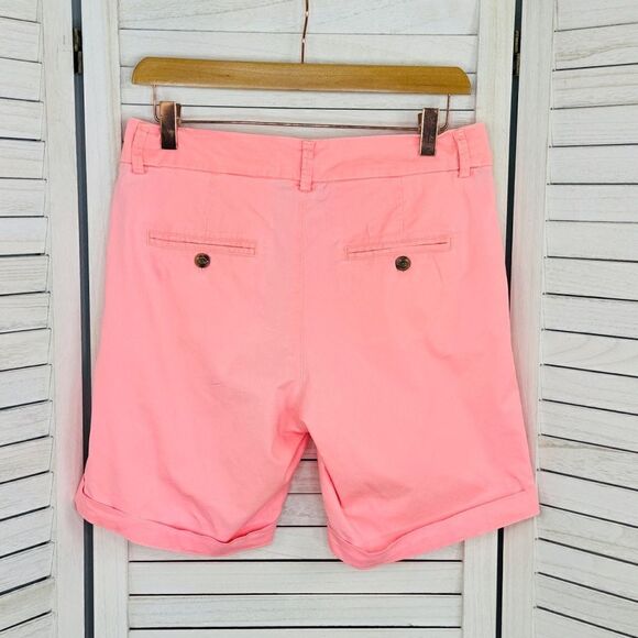 H&M Twill Cuffed Chino Bermuda Shorts Neon Coral Size 6 Stretch - Picture 2 of 12